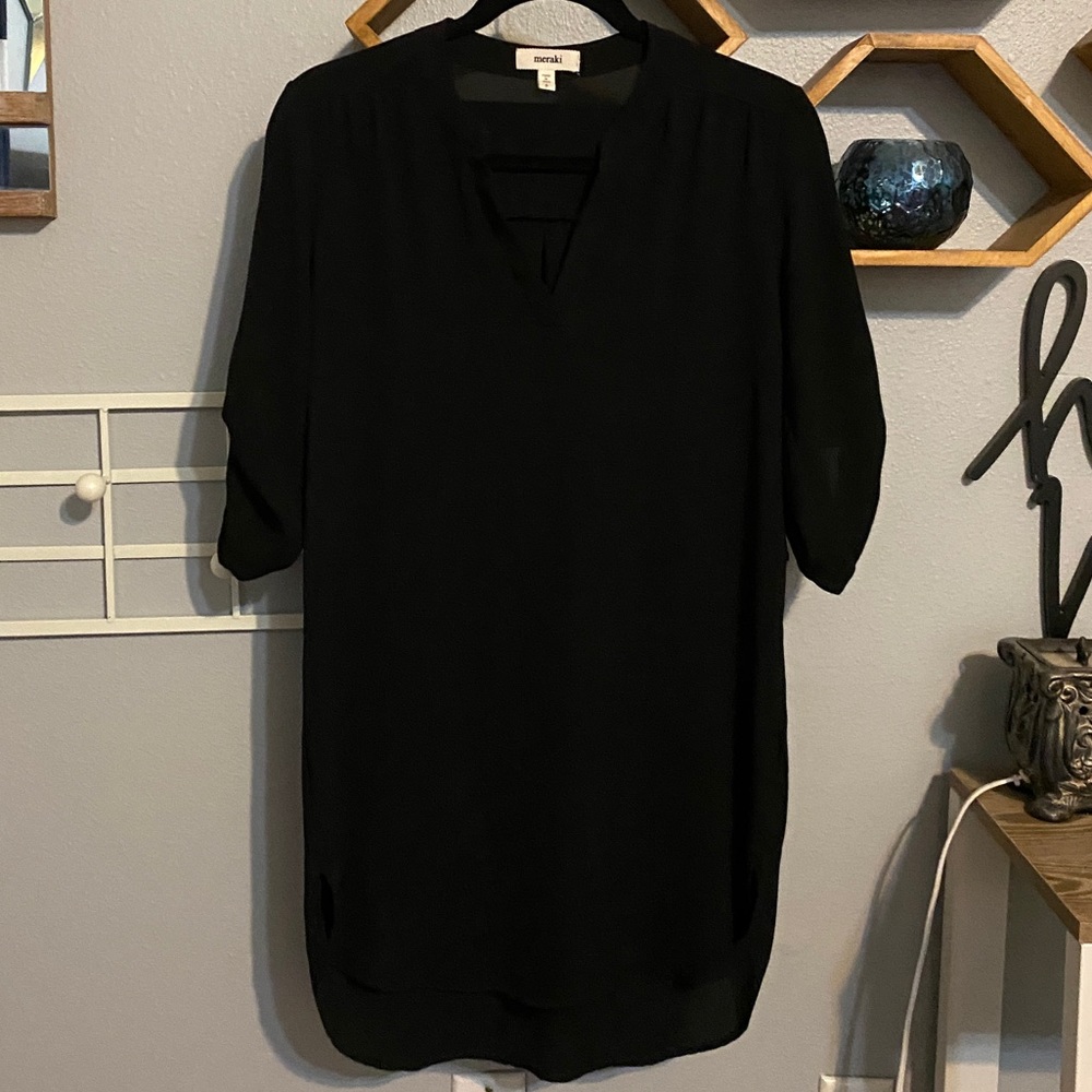 Meraki Black Tunic Length Split Neck